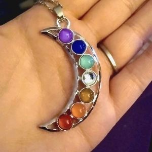 *SOLD* Rainbow Chakra Crystal Moon Necklace